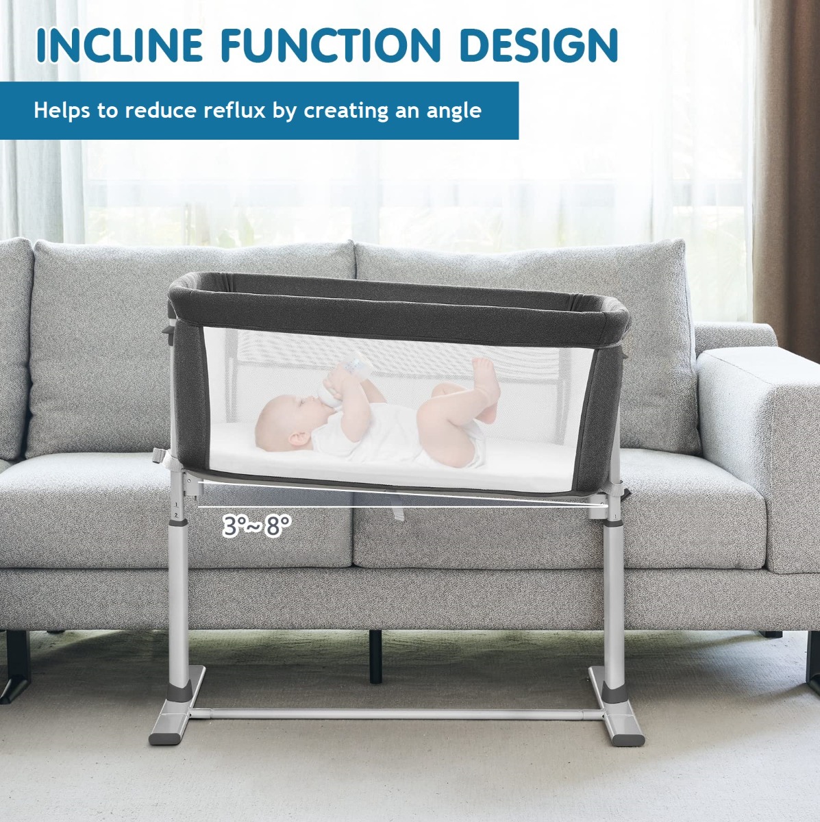 basinett with incline to prevent reflux